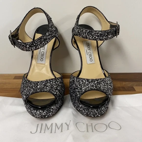 Jimmy Choo size 38 glittery heels platform sandals